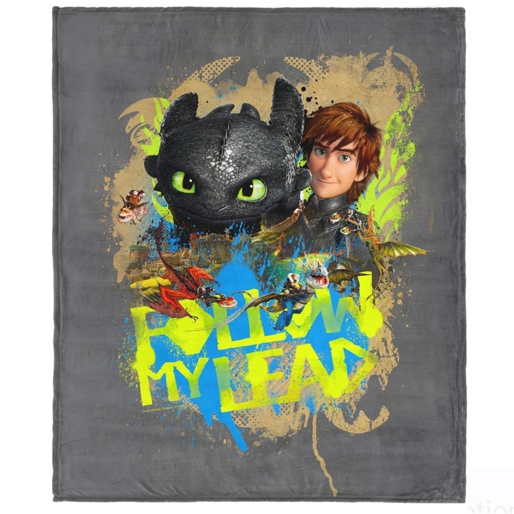 NWT How to Train Your Dragon “Follow My Lead” Throw Blanket - 40” x 50” - Grey
